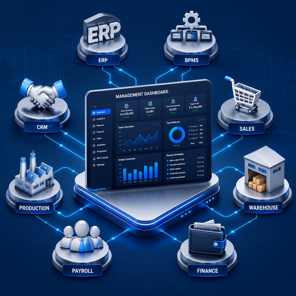 ارتباط سیستم‌های سازمانی با داشبورد مدیریتی - Rasam ERP